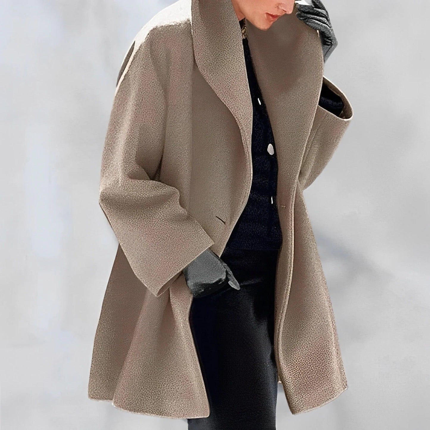 Wool Winter Coat with Removable Belt and Slanted Front Pockets, A-Line Tailored Silhouette