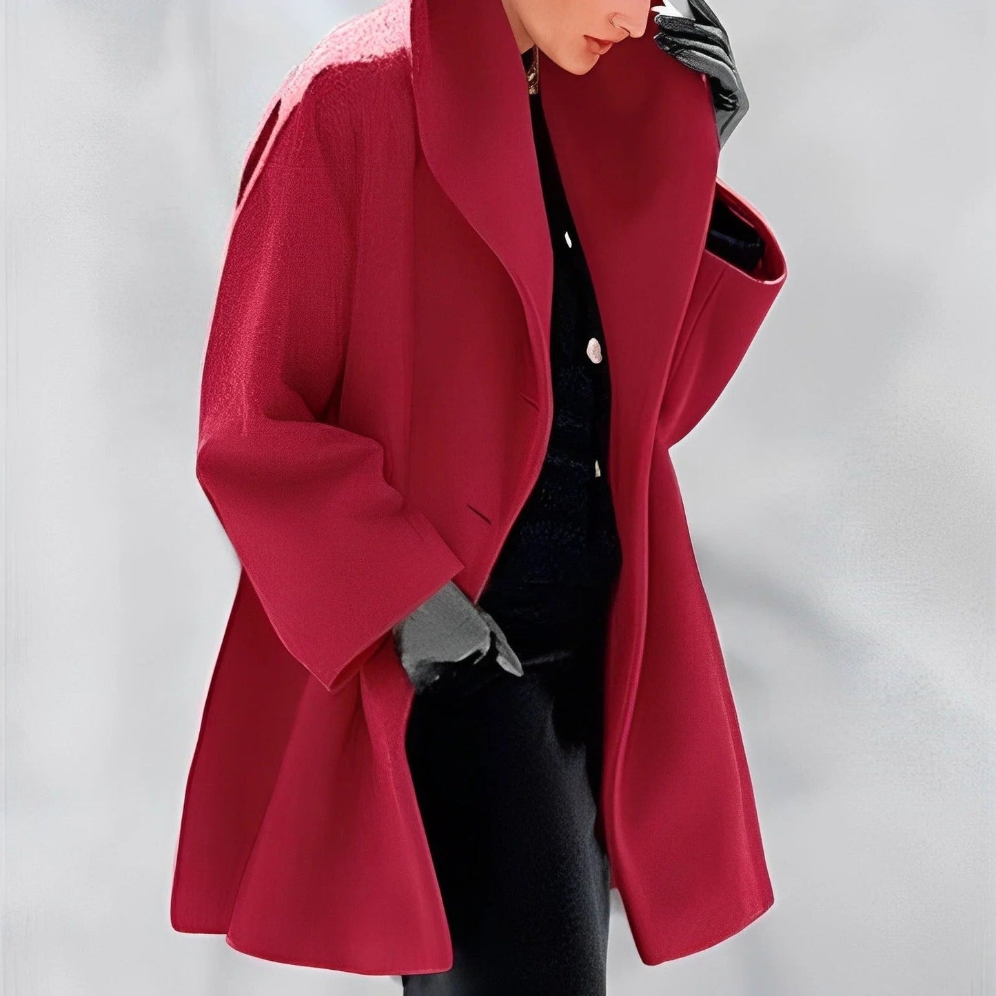 Wool Winter Coat with Removable Belt and Slanted Front Pockets, A-Line Tailored Silhouette
