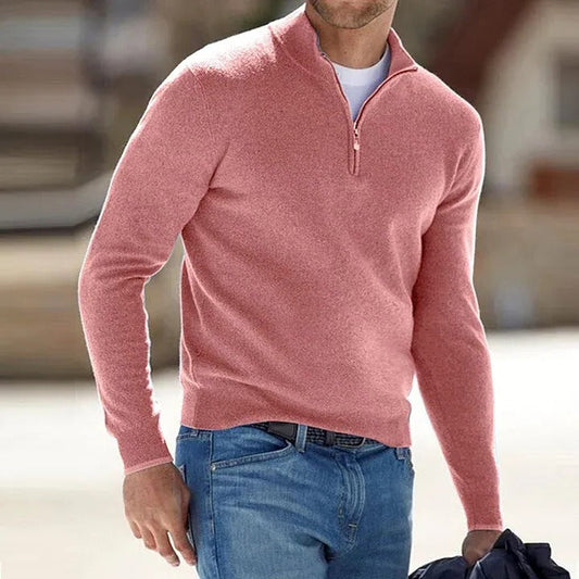 Cashmere Blend Sweater for Men with Zipper and Tailored Everyday Fit