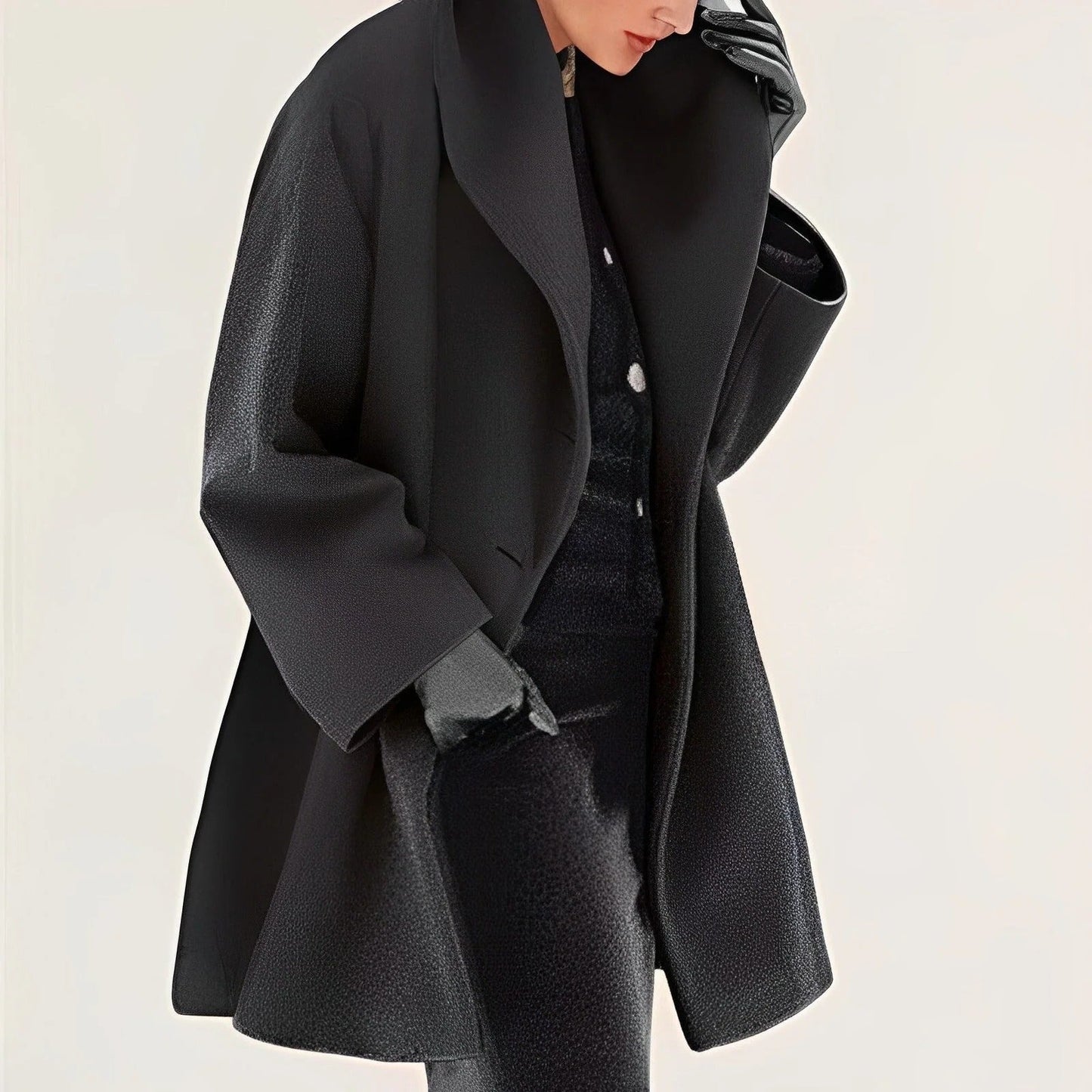 Wool Winter Coat with Removable Belt and Slanted Front Pockets, A-Line Tailored Silhouette