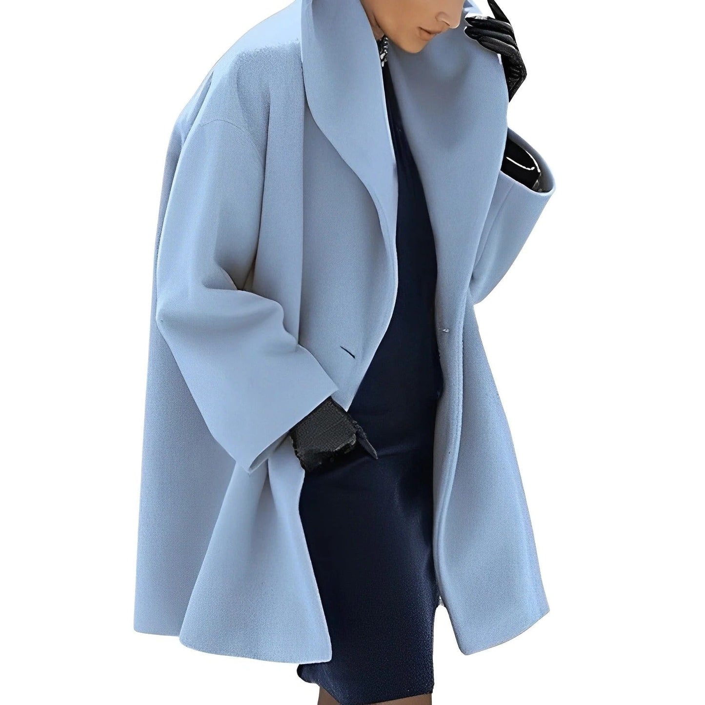 Wool Blend Wrap Coat with Removable Belt and Slanted Side Pockets, A-Line Mid-Thigh Zolana