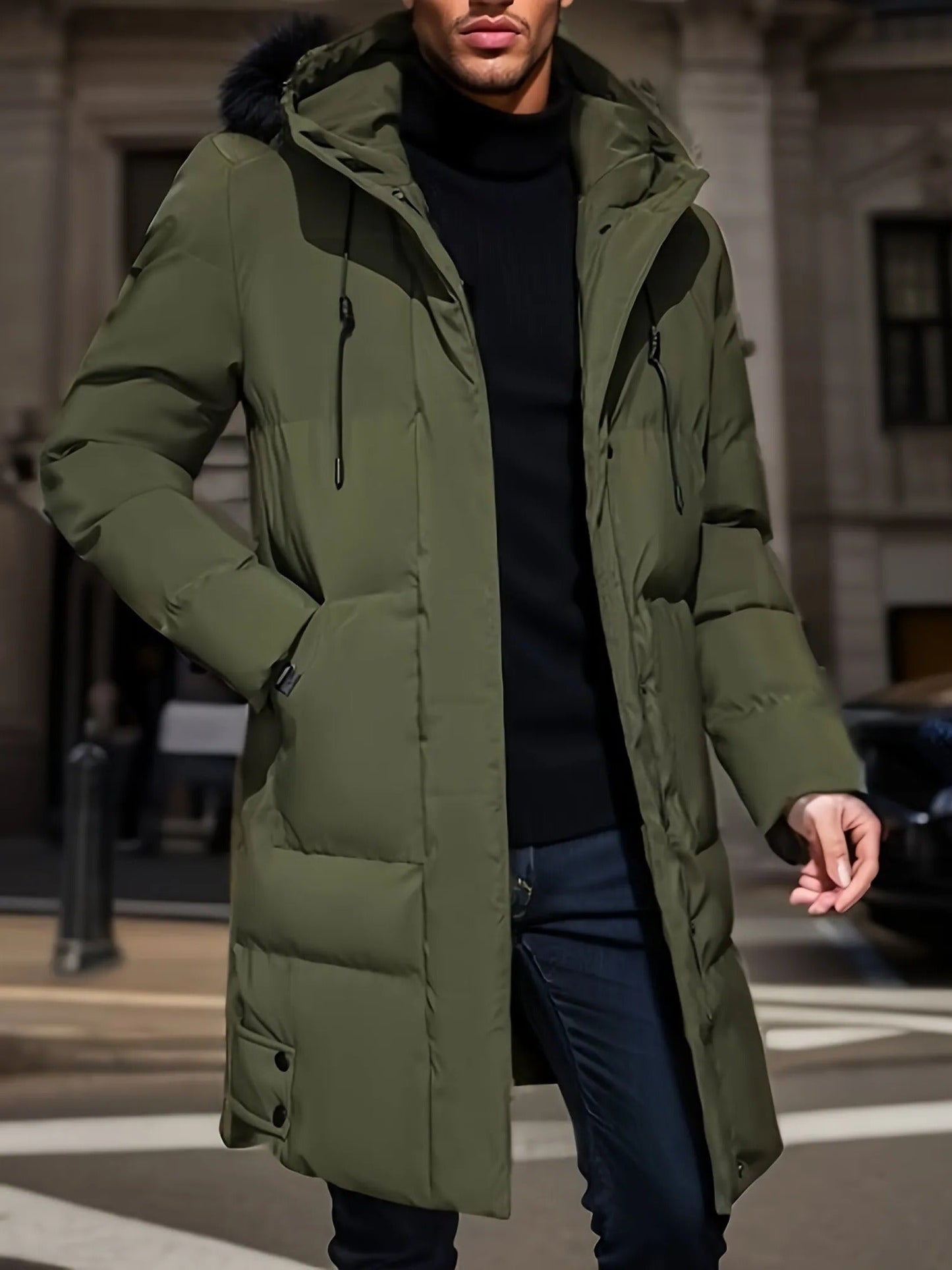 Men's Winter Coat with Water-Resistant Shell and Synthetic Insulation, Multiple Pockets