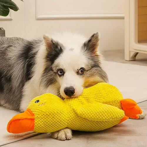 Plush Dog Toy Duck Shape with Low Natural Quack and Reinforced Seams, Machine Washable
