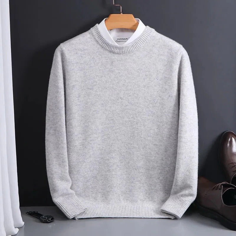 Men's Crew Neck Sweater with Cashmere-Feel Microfiber and Ribbed Cuffs, Lightweight Knit Zolana