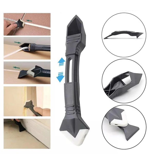 Caulk Remover with Stainless Steel Edge and Triangular Rubber Smoother, Ergonomic Handle Zolana