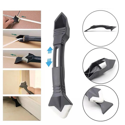 Caulk Removal Tool with Stainless Scraper and Four-Edge Rubber Blade, Non-Slip Handle