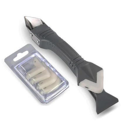 Caulk Removal Tool with Stainless Scraper and Four-Edge Rubber Blade, Non-Slip Handle