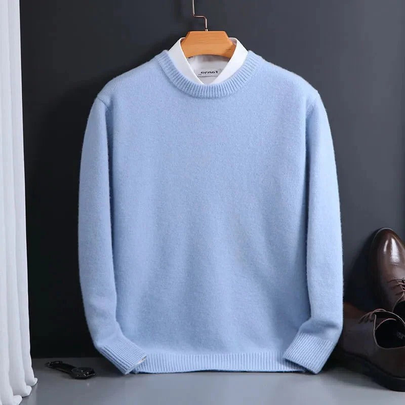 Men's Crew Neck Sweater with Cashmere-Feel Microfiber and Ribbed Cuffs, Lightweight Knit Zolana