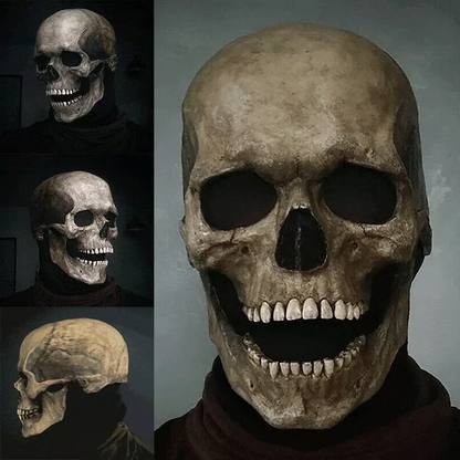 Realistic Skull Mask with Movable Jaw and Full Head Coverage, Soft Flexible Latex