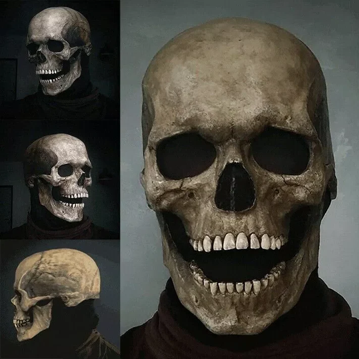 Full Head Skull Mask with Movable Jaw and Hyper Realistic Detail, Flexible Latex Zolana