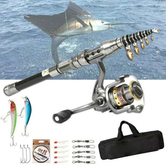Telescopic Fishing Rod Kit with Spinning Reel and 100m Line, Carry Bag Included