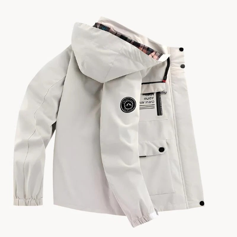 Men's Waterproof Jacket with Breathable Membrane and Detachable Hood, Windproof