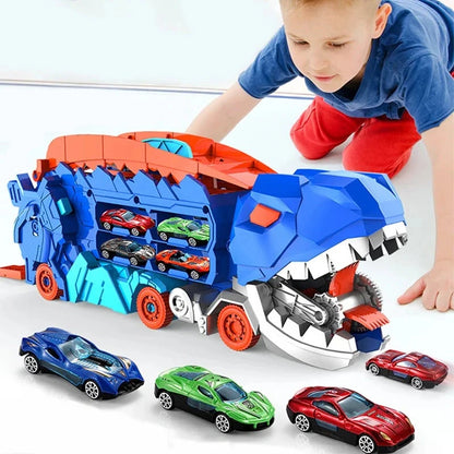 Transforming Dinosaur Truck with Dual Tracks and Built in Storage, Includes 2 Mini Cars Zolana