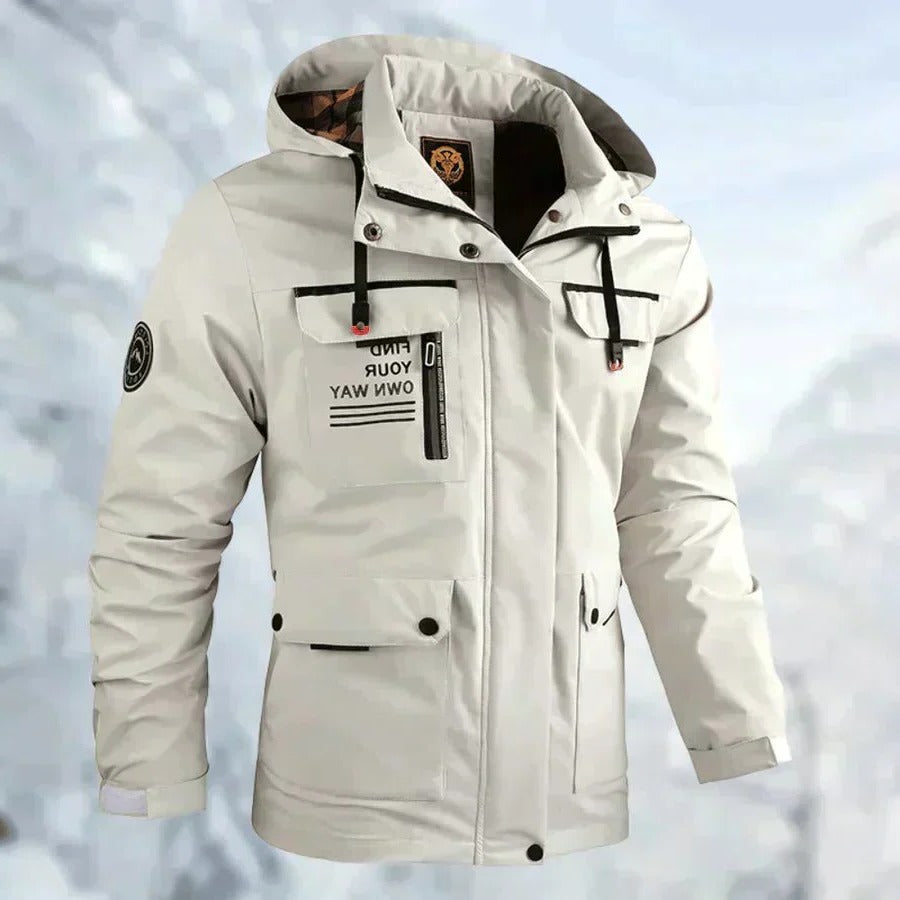 Men's Waterproof Jacket with Breathable Membrane and Detachable Hood, Windproof