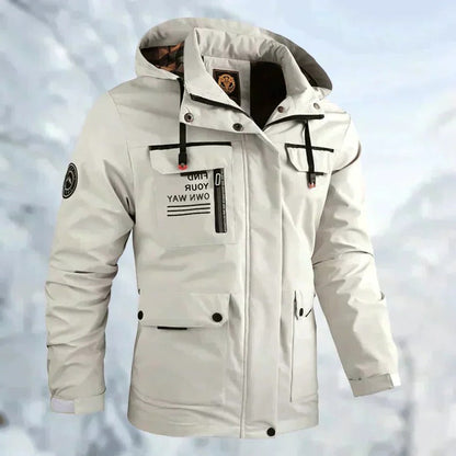 Men's Waterproof Jacket with Breathable Membrane and Adjustable Hood, Packable
