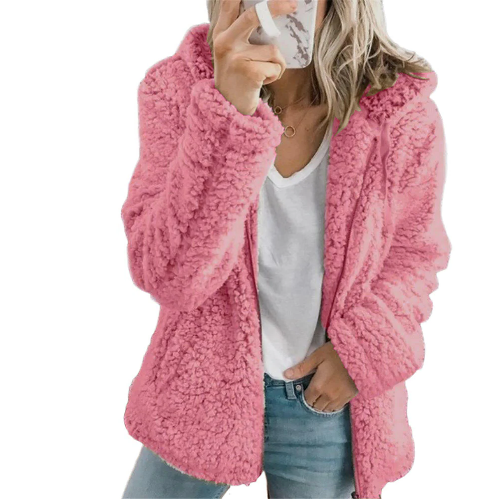 Teddy Coat with Insulated Lining and Front Pockets, Full-Length Zipper