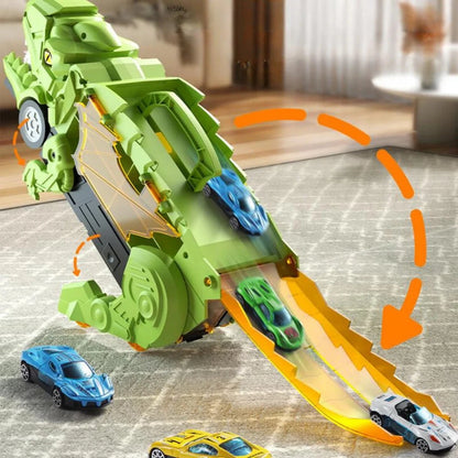 Transforming Dinosaur Truck with Dual Tracks and Built in Storage, Includes 2 Mini Cars Zolana