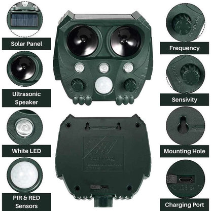Ultrasonic Animal Repellent with Motion Sensor and Solar Power for Yard, 26 Ft Range