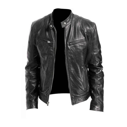 Faux Leather Jacket for Men with Breathable Lining and Tailored Silhouette, Regular Fit