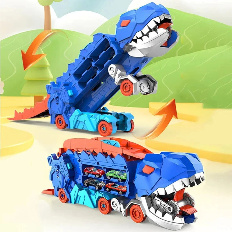 Transforming Dinosaur Truck with Dual Tracks and Built in Storage, Includes 2 Mini Cars Zolana