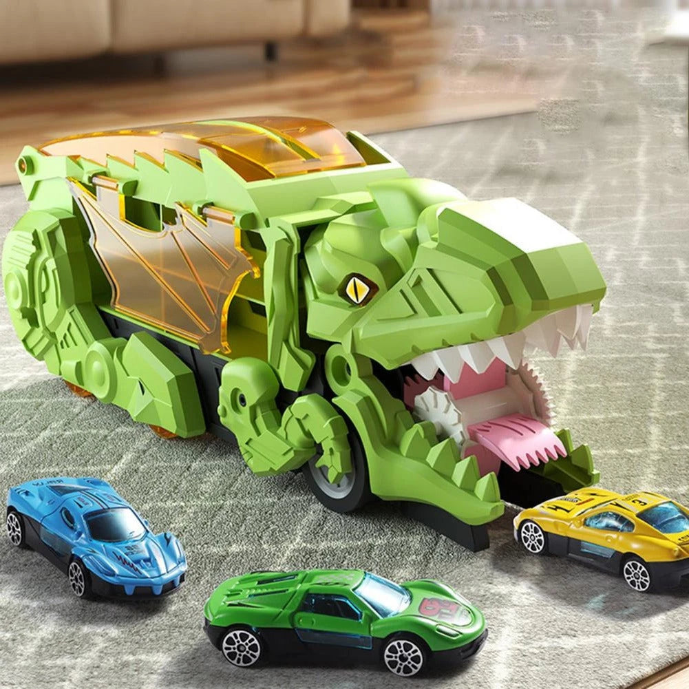 Transforming Dinosaur Truck with Dual Tracks and Built in Storage, Includes 2 Mini Cars Zolana
