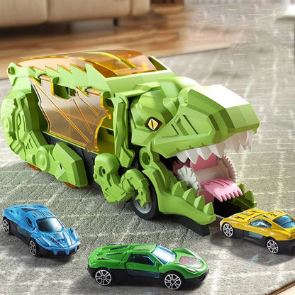 Transforming Dinosaur Truck with Dual Tracks and Built in Storage, Includes 2 Mini Cars Zolana