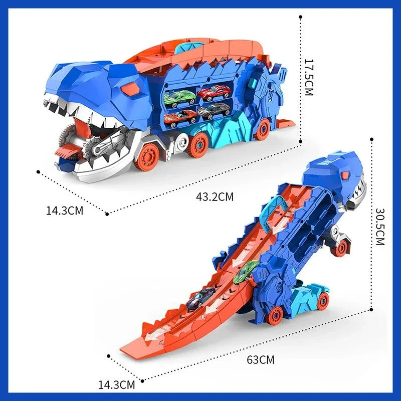 Transforming Dinosaur Truck with Dual Tracks and Built in Storage, Includes 2 Mini Cars Zolana