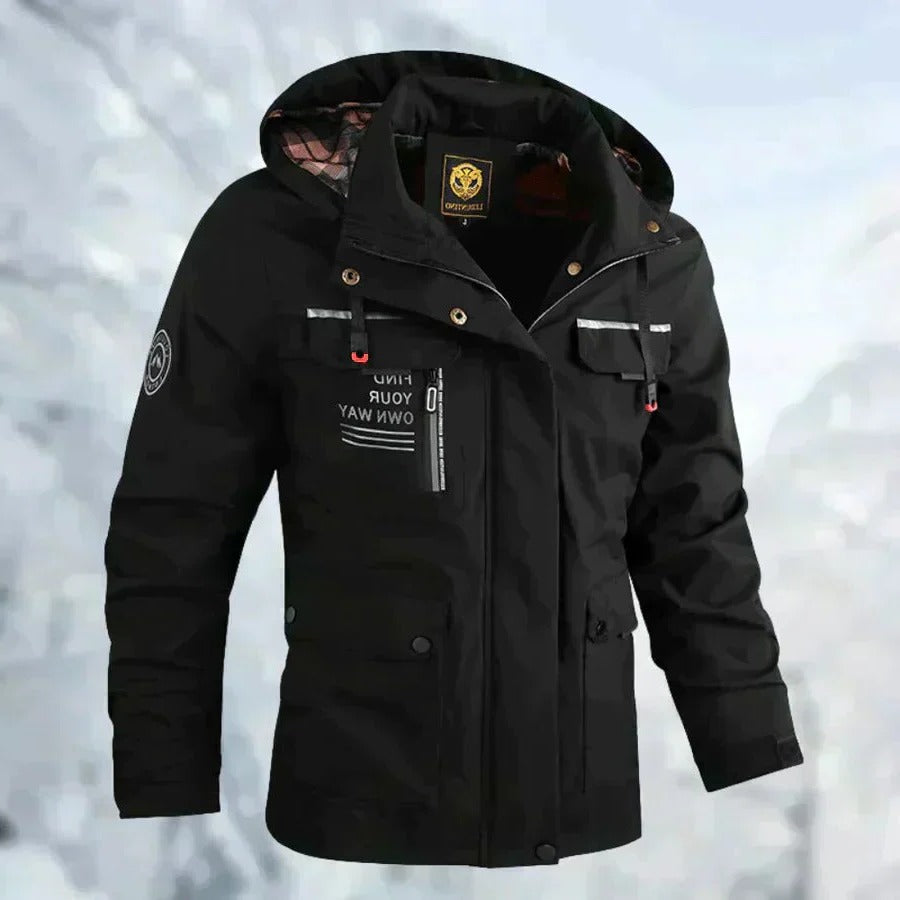 Men's Waterproof Jacket with Breathable Membrane and Detachable Hood, Windproof