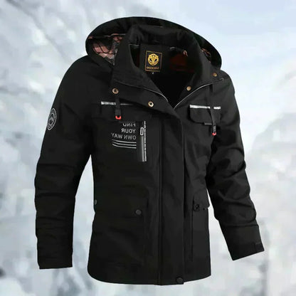 Men's Waterproof Jacket with Breathable Membrane and Detachable Hood, Windproof