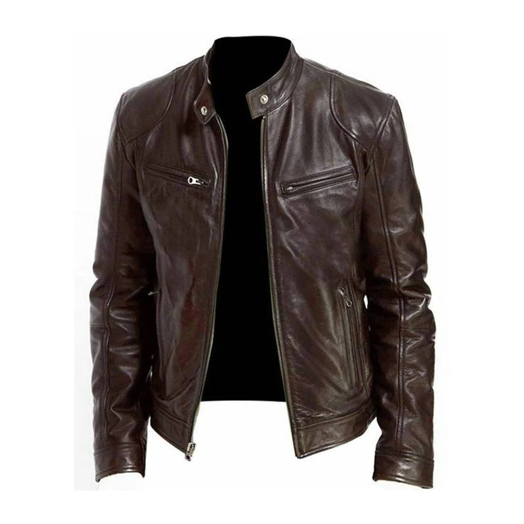 Faux Leather Jacket for Men with Breathable Lining and Tailored Silhouette, Regular Fit
