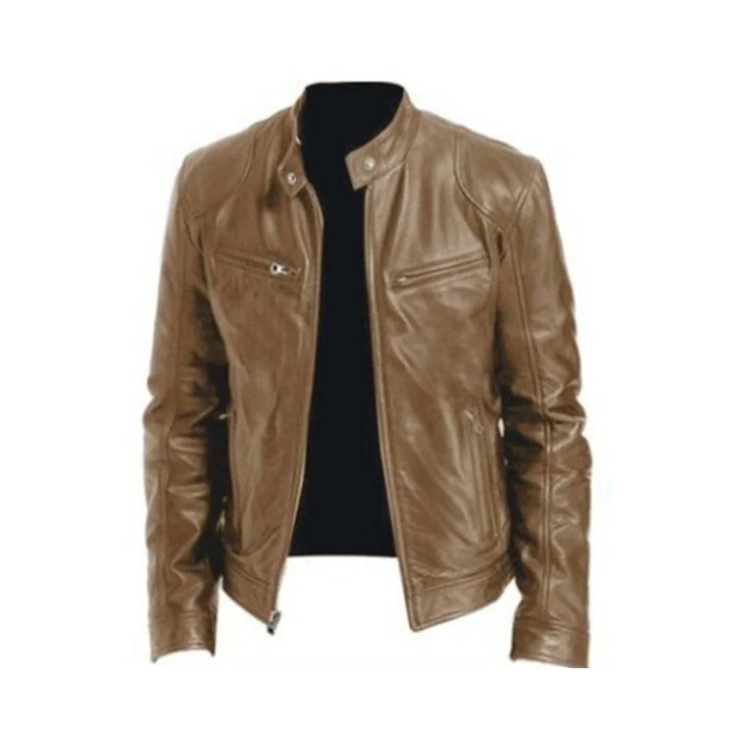 Faux Leather Jacket for Men with Breathable Lining and Tailored Silhouette, Regular Fit