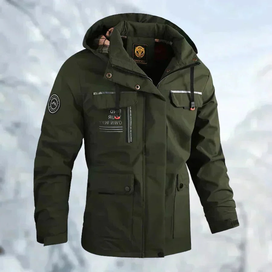 Men's Waterproof Jacket with Breathable Membrane and Adjustable Hood, Packable