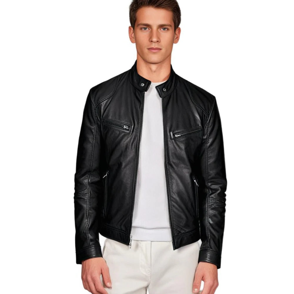 PU Leather Jacket for Men with Soft Polyester Lining and Regular Fit, Breathable Zolana