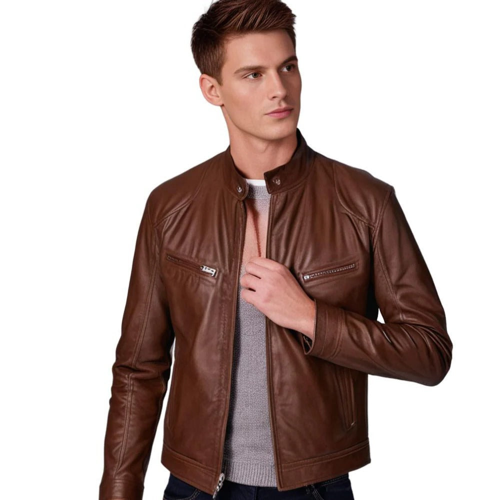 Faux Leather Jacket for Men with Breathable Lining and Tailored Silhouette, Regular Fit