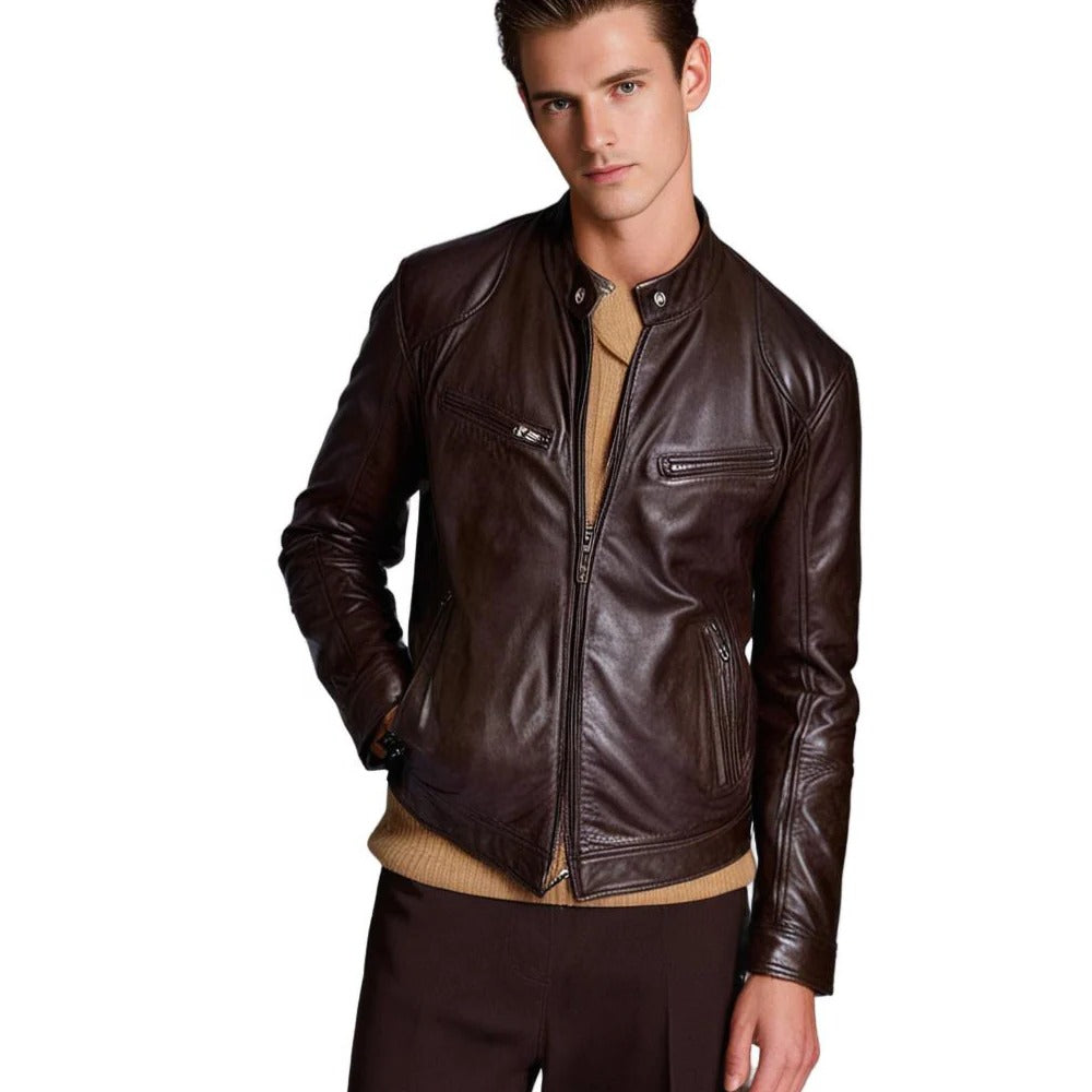 PU Leather Jacket for Men with Soft Polyester Lining and Regular Fit, Breathable Zolana