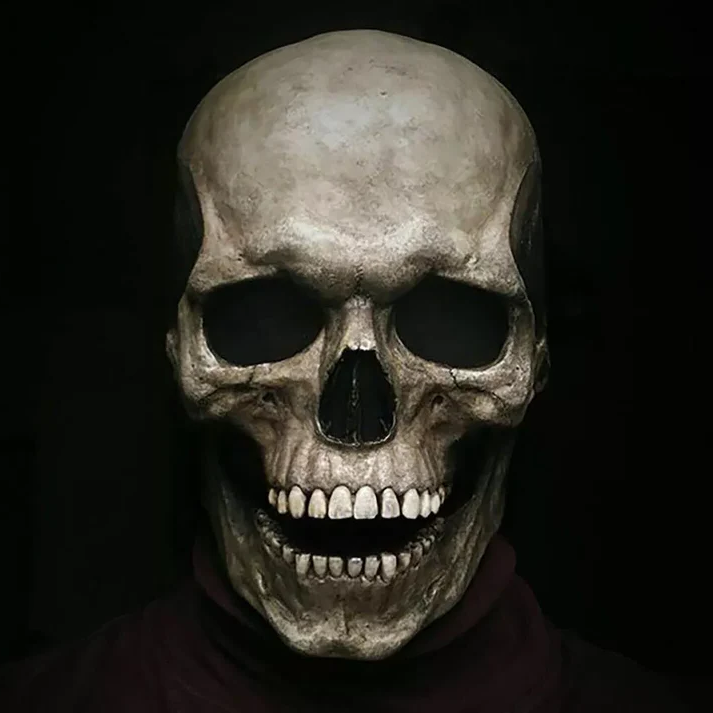 Realistic Skull Mask with Movable Jaw and Full Head Coverage, Soft Flexible Latex