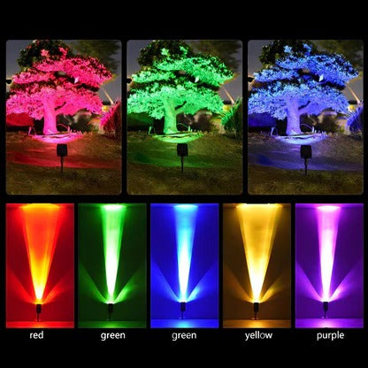 Solar Outdoor Spotlight with Adjustable Zoom Lens, RGB and Warm White Modes for Garden
