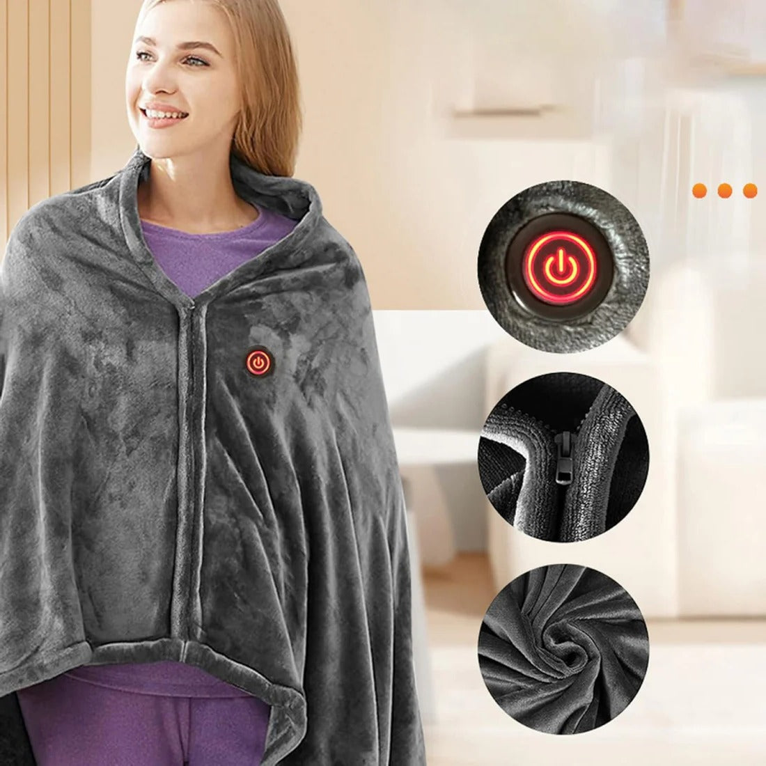 Heated Shawl with USB Power and Three Heat Settings, Removable Machine Wash Cover