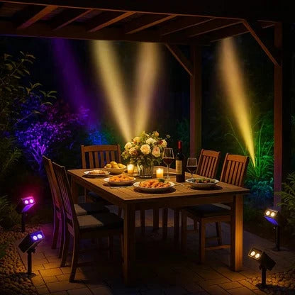 Solar LED Garden Spotlight with Adjustable Zoom Lens and RGB Warm White, Weatherproof Zolana