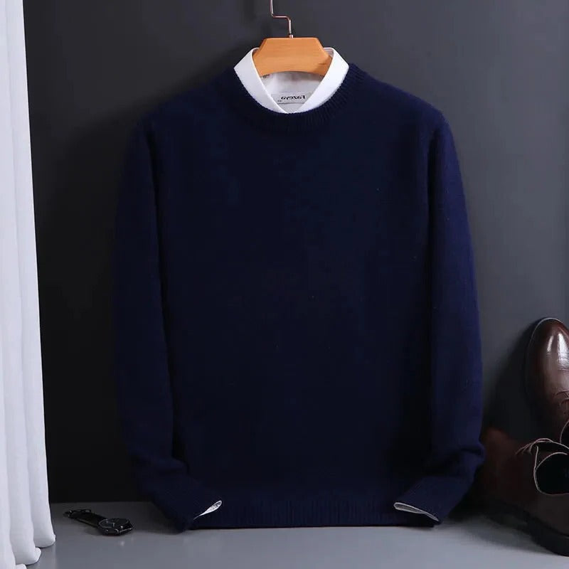 Men's Crew Neck Sweater with Cashmere-Feel Microfiber and Ribbed Cuffs, Lightweight Knit Zolana