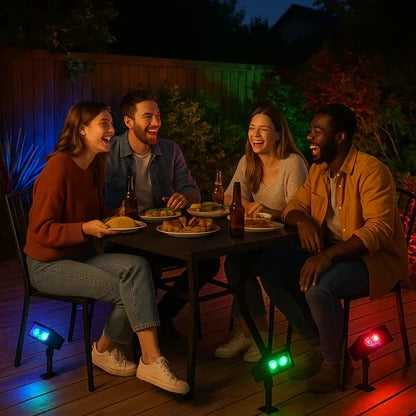 Solar Outdoor Spotlight with Adjustable Zoom Lens, RGB and Warm White Modes for Garden
