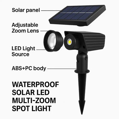 Solar Outdoor Spotlight with Adjustable Zoom Lens, RGB and Warm White Modes for Garden