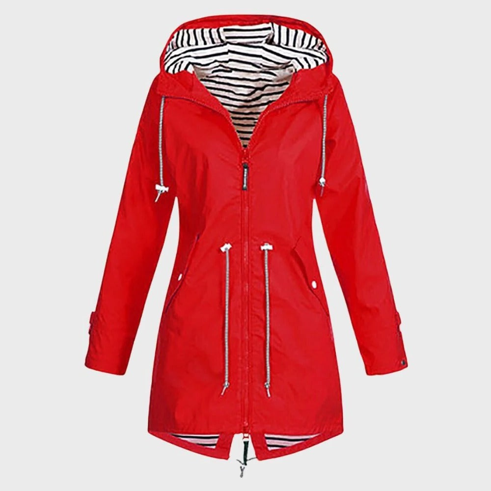 Women's Waterproof Rain Jacket with Adjustable Hood and Breathable Lining, Mid-Thigh