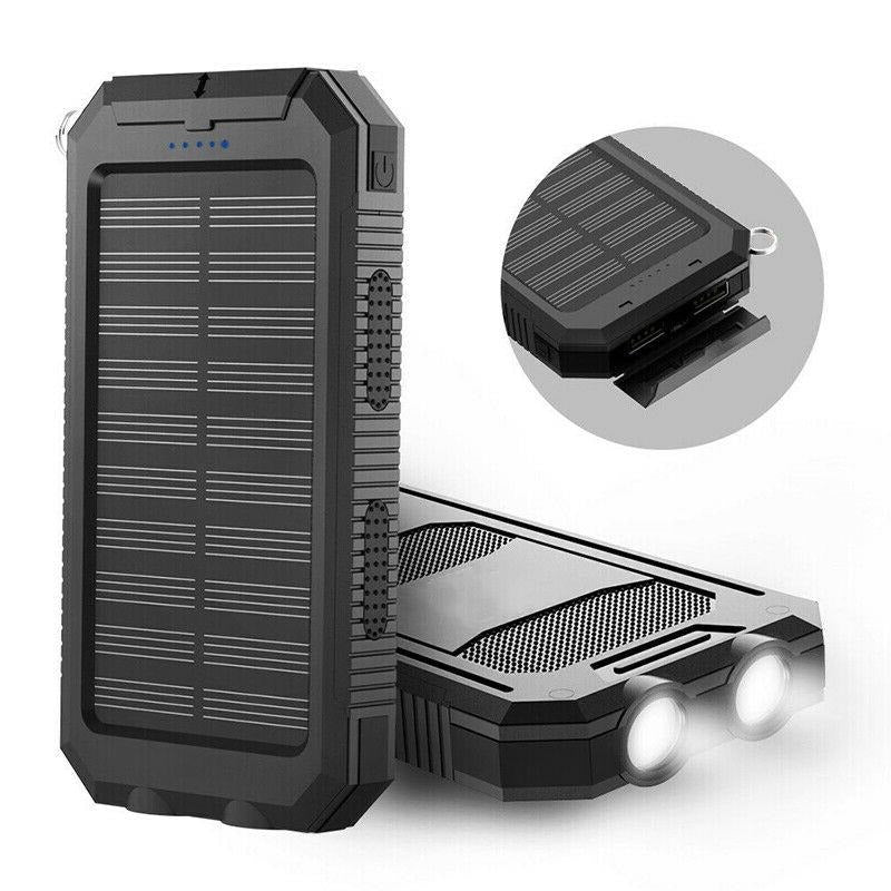 Solar Power Bank with 10000mAh Battery and Dual USB Ports, Integrated LED Flashlights