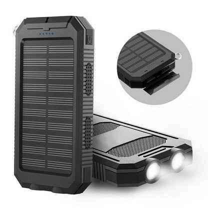 Solar Power Bank with 10000mAh Battery and Dual USB Ports, Integrated LED Flashlights