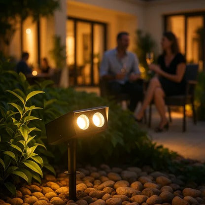 Solar Outdoor Spotlight with Adjustable Zoom Lens, RGB and Warm White Modes for Garden
