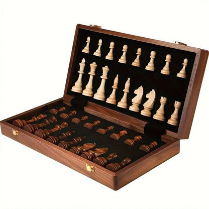 Solid Wood Chess Set with Weighted Pieces and Fixed Board, 34-Piece Compact Brown Zolana
