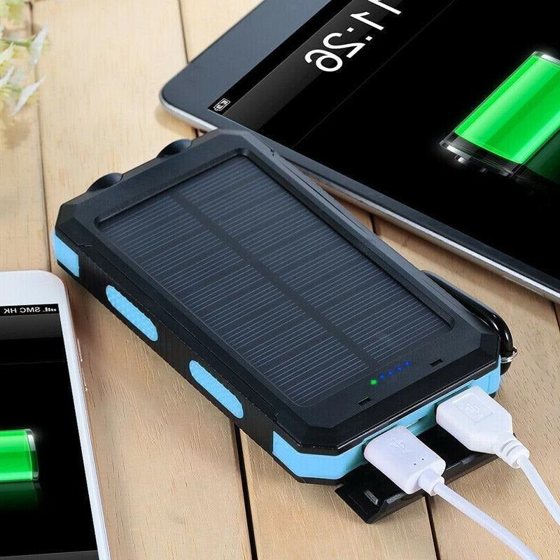 Solar Power Bank with 10000mAh Battery and Dual USB Ports, Integrated LED Flashlights
