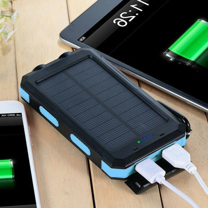 Solar Power Bank with 10000mAh Battery and Dual USB Ports, Integrated LED Flashlights
