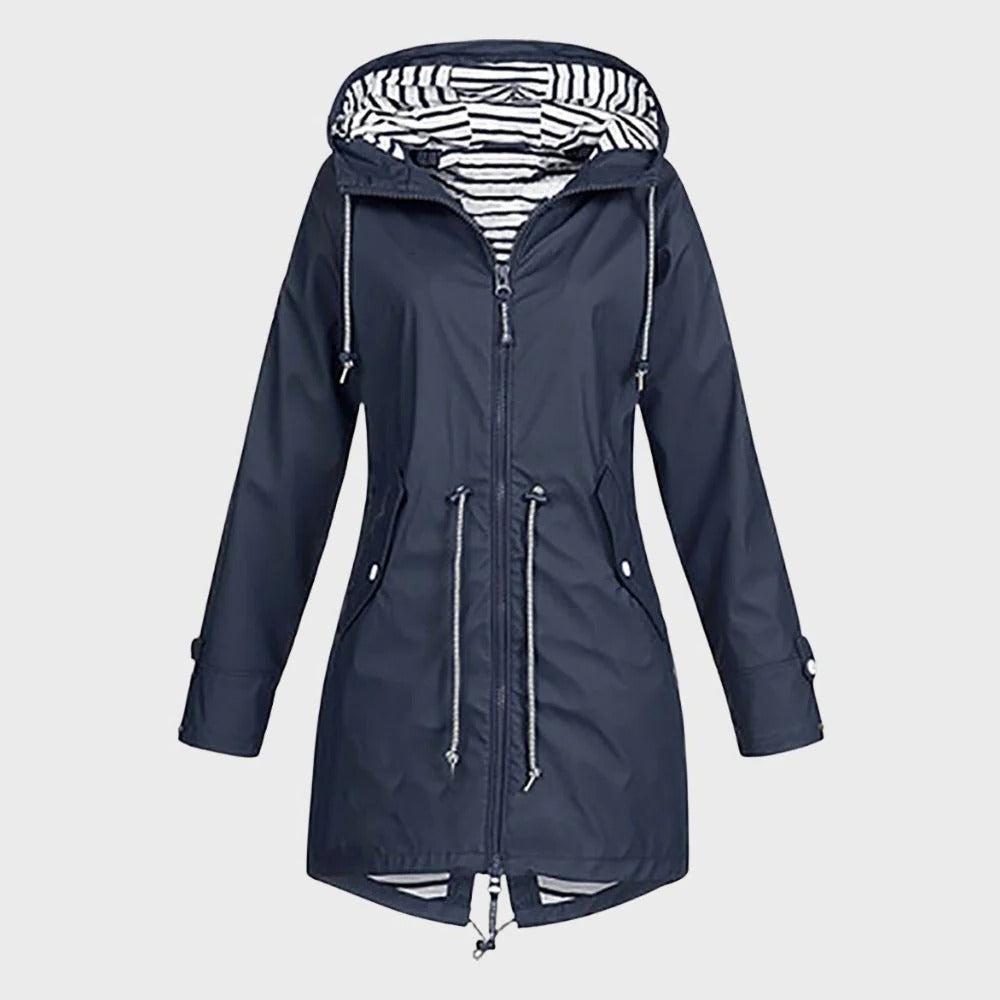 Women's Waterproof Rain Jacket with Adjustable Hood and Breathable Lining, Mid-Thigh
